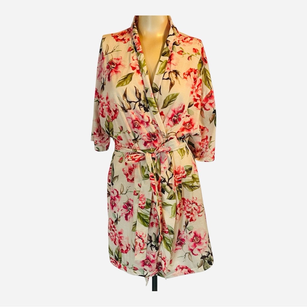 Show Me Your Mumu Floral Robe Kimono One Size Pink Green Romantic Boho
